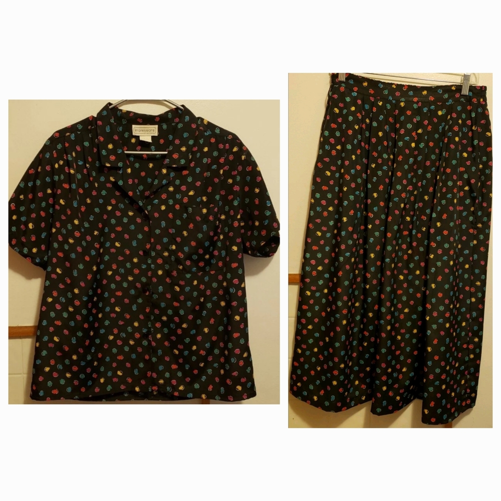 Multicolored Polka Dot Skirt Set